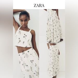 ZARA | EMBROIDERED LINEN BLEND SKIRT | M